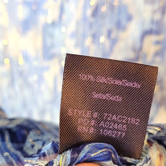 Hale Bob Women's Navy Blue Sheer Geometric 100% Silk Blouse Size S - Picture 6 of 6